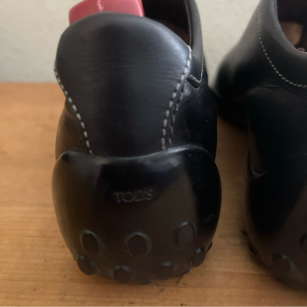 Tods Womens Driving Sneaker Black   Leather Lace Up Bowling/Walking Shoes Sz 8. - Picture 5 of 9